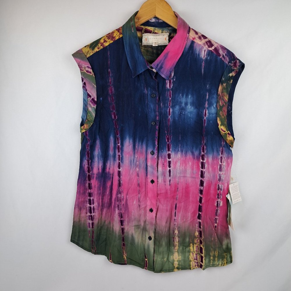 Chambrai Los Angeles Tie Dye Button Up Sleeveless Top Size M